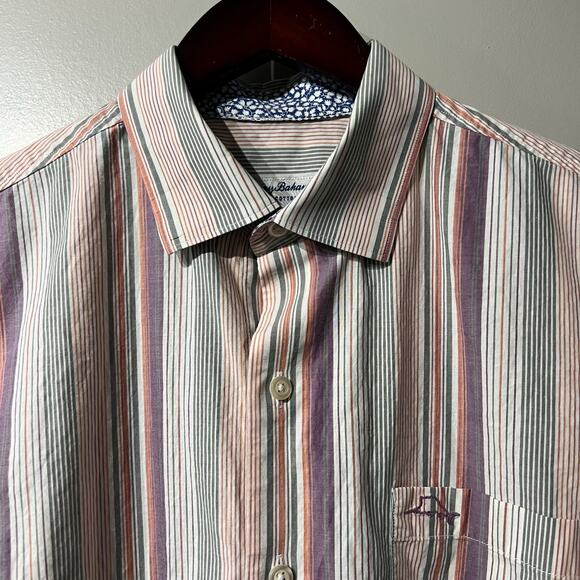 Tommy Bahama Pima Cotton Pastel Striped Button Down Shirt | Men's Size Medium - Picture 2 of 8